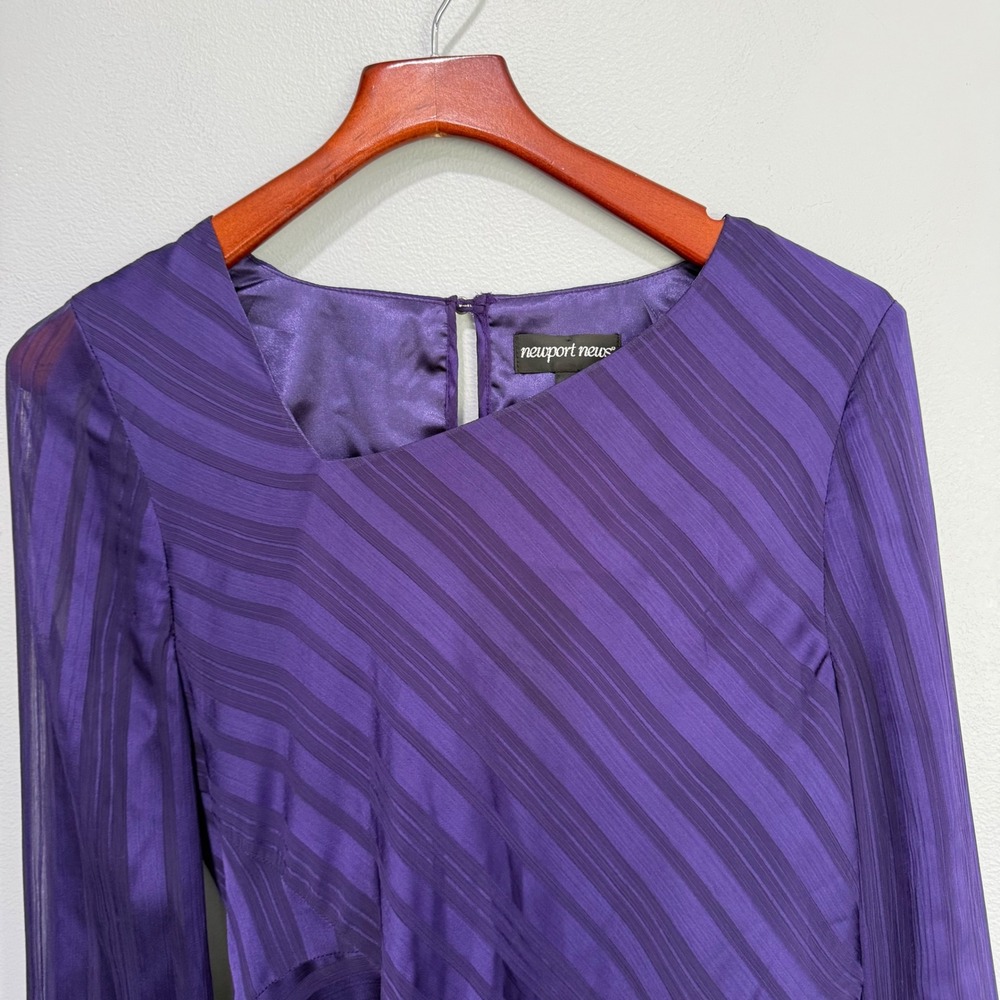 Vtg Y2K dark academia Purple Striped Asymmetrical Long Sleeve Blouse Top Size 0 - Picture 4 of 8